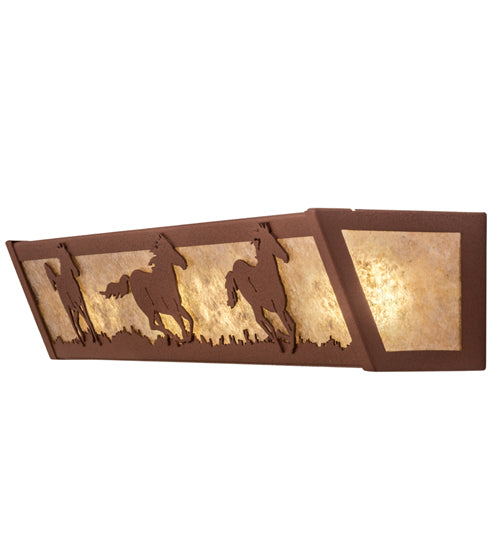 Meyda Lighting Running Horses 254836 24" 4-Light Rust Vanity Light With Silver Mica Shade Glass