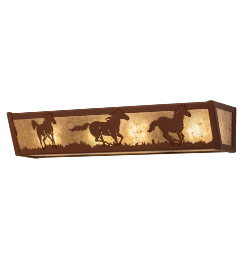 Meyda Lighting Running Horses 254836 24" 4-Light Rust Vanity Light With Silver Mica Shade Glass