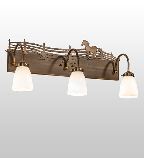 Meyda Lighting Running Horses 27" 3-Light Antique Copper Vanity Light With White Shade Glass