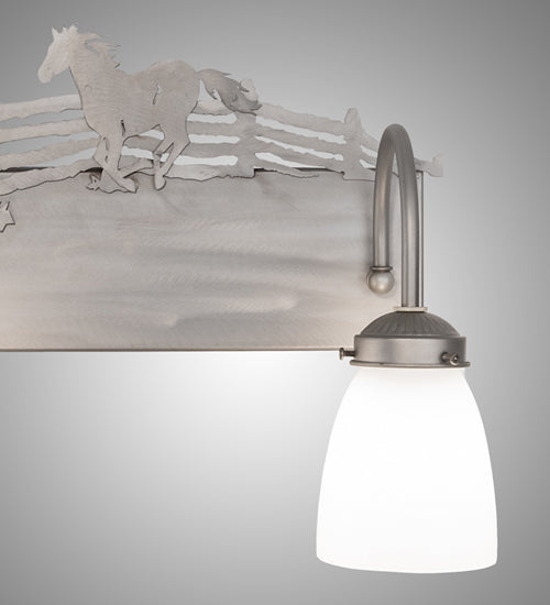Meyda Lighting Running Horses 27" 3-Light Industrial Steel Vanity Light With White Opal Shade Glass
