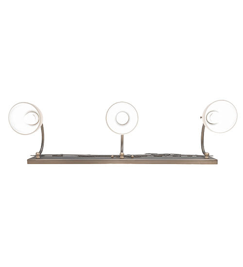Meyda Lighting Running Horses 27" 3-Light Industrial Steel Vanity Light With White Opal Shade Glass
