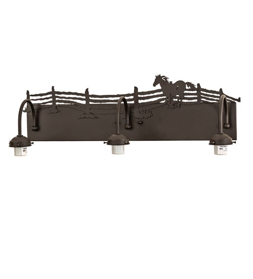 Meyda Lighting Running Horses 27" 3-Light Oil Rubbed Bronze Vanity Light With White Opal Shade Glass