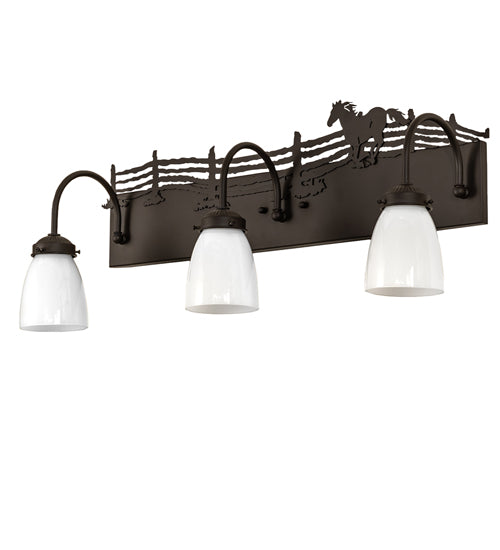 Meyda Lighting Running Horses 27" 3-Light Oil Rubbed Bronze Vanity Light With White Opal Shade Glass