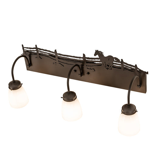 Meyda Lighting Running Horses 27" 3-Light Oil Rubbed Bronze Vanity Light With White Opal Shade Glass