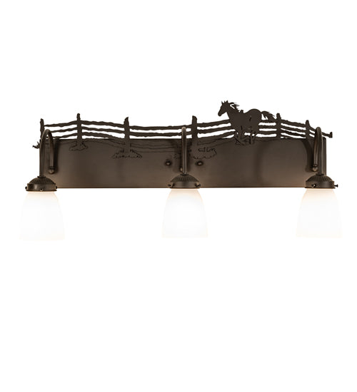 Meyda Lighting Running Horses 27" 3-Light Oil Rubbed Bronze Vanity Light With White Opal Shade Glass