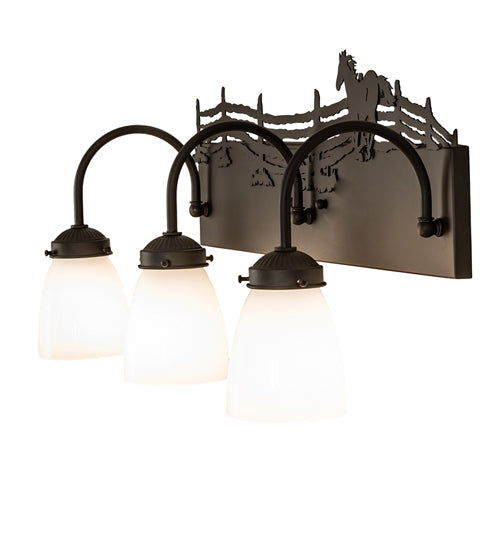 Meyda Lighting Running Horses 27" 3-Light Oil Rubbed Bronze Vanity Light With White Opal Shade Glass