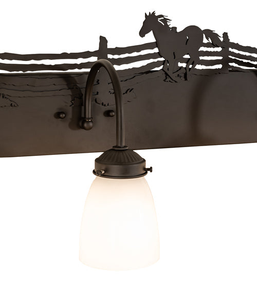 Meyda Lighting Running Horses 27" 3-Light Oil Rubbed Bronze Vanity Light With White Opal Shade Glass