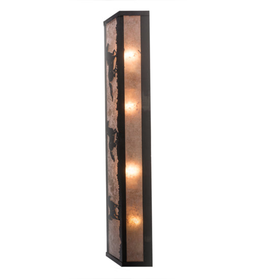 Meyda Lighting Running Horses 30" 4-Light Flat Black Vanity Light With Silver Mica Shade Glass