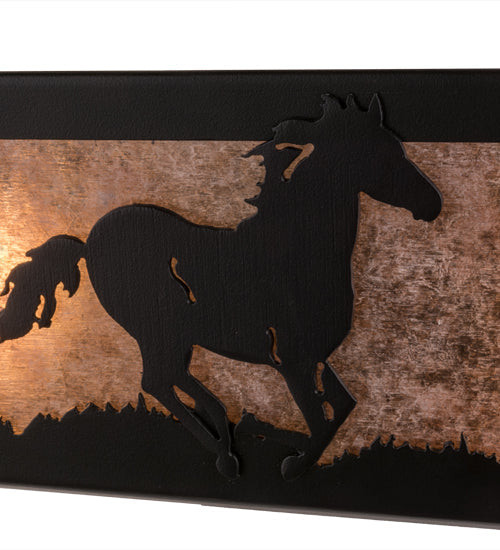 Meyda Lighting Running Horses 30" 4-Light Flat Black Vanity Light With Silver Mica Shade Glass