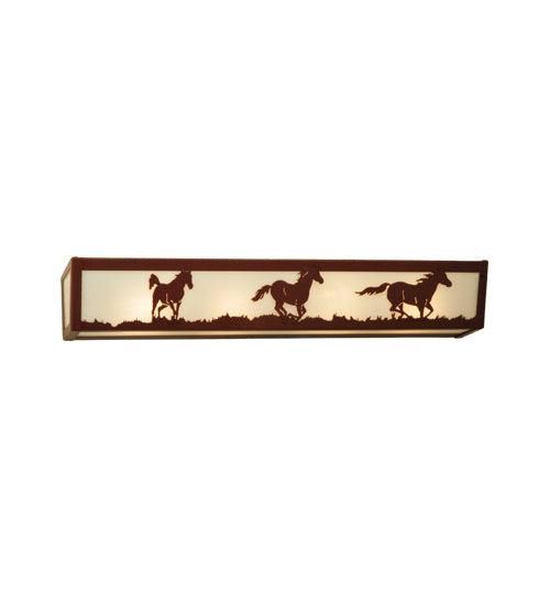 Meyda Lighting Running Horses 30" 4-Light Rust Vanity Light With White Opal Art Shade Glass