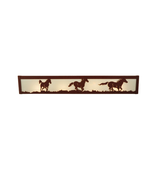 Meyda Lighting Running Horses 30" 4-Light Rust Vanity Light With White Opal Art Shade Glass