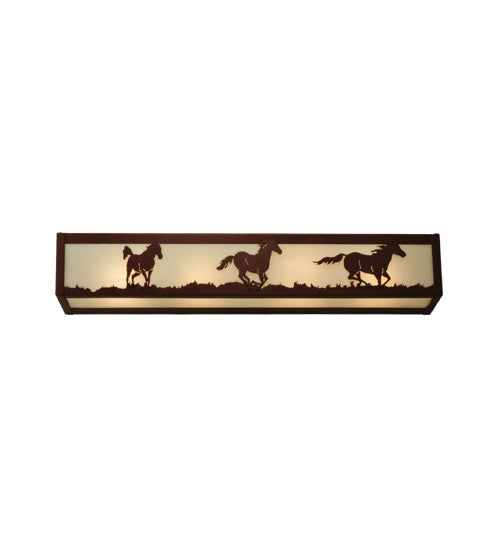 Meyda Lighting Running Horses 30" 4-Light Rust Vanity Light With White Opal Art Shade Glass