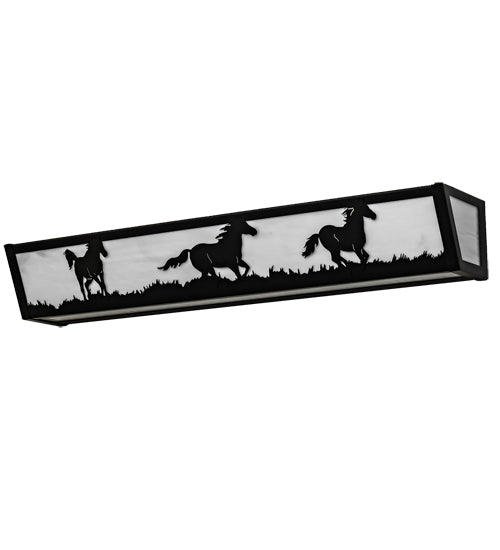 Meyda Lighting Running Horses 30" 4-Light Textured Black Vanity Light With White Opal Art Shade Glass