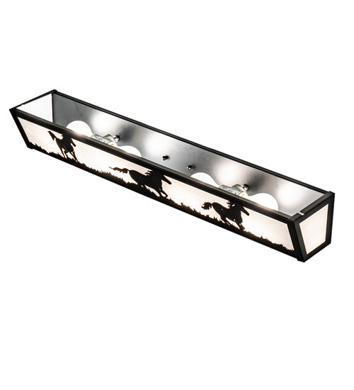 Meyda Lighting Running Horses 30" 4-Light Textured Black Vanity Light With White Opal Art Shade Glass