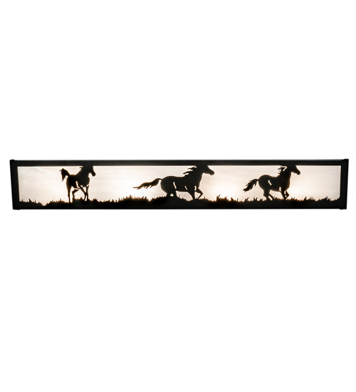 Meyda Lighting Running Horses 30" 4-Light Textured Black Vanity Light With White Opal Art Shade Glass