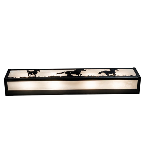 Meyda Lighting Running Horses 30" 4-Light Textured Black Vanity Light With White Opal Art Shade Glass