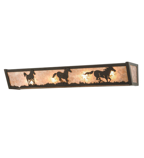 Meyda Lighting Running Horses 30" 4-Light Timeless Bronze Vanity Light With Silver Mica Shade Glass