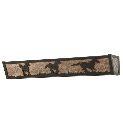 Meyda Lighting Running Horses 30" 4-Light Timeless Bronze Vanity Light With Silver Mica Shade Glass