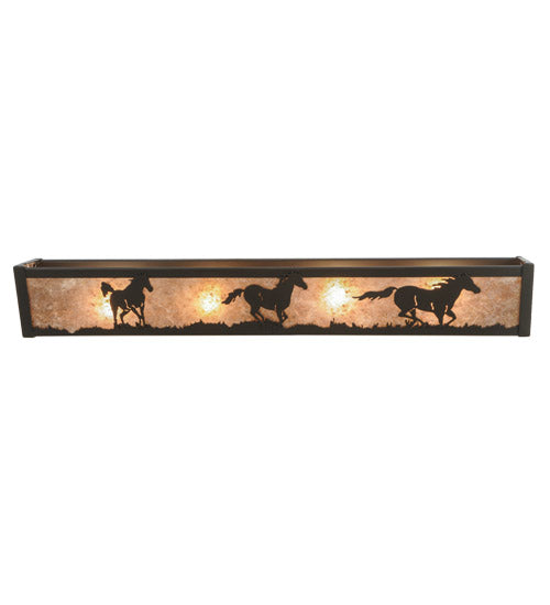 Meyda Lighting Running Horses 30" 4-Light Timeless Bronze Vanity Light With Silver Mica Shade Glass