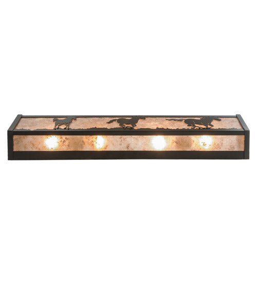 Meyda Lighting Running Horses 30" 4-Light Timeless Bronze Vanity Light With Silver Mica Shade Glass