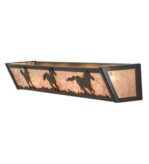 Meyda Lighting Running Horses 30" 4-Light Timeless Bronze Vanity Light With Silver Mica Shade Glass