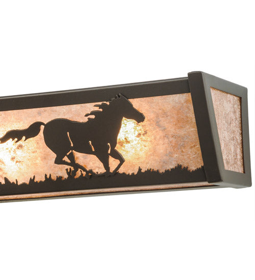 Meyda Lighting Running Horses 30" 4-Light Timeless Bronze Vanity Light With Silver Mica Shade Glass