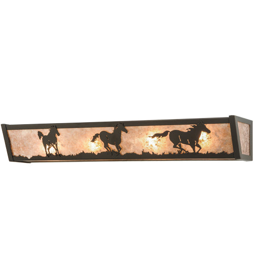 Meyda Lighting Running Horses 30" 4-Light Timeless Bronze Vanity Light With Silver Mica Shade Glass