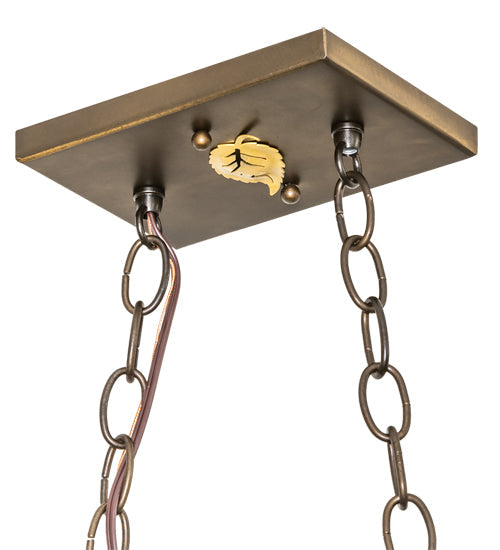 Meyda Lighting Running Horses 33" 6-Light Antique Copper Island Pendant Light With Silver Mica Shade Glass