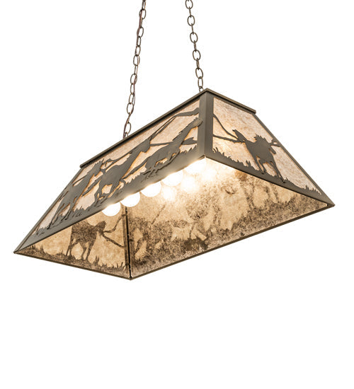 Meyda Lighting Running Horses 33" 6-Light Antique Copper Island Pendant Light With Silver Mica Shade Glass