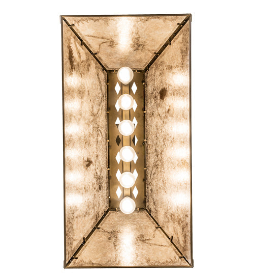 Meyda Lighting Running Horses 33" 6-Light Antique Copper Island Pendant Light With Silver Mica Shade Glass
