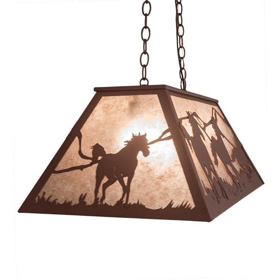 Meyda Lighting Running Horses 33" 6-Light Rust Island Pendant Light With Silver Mica Shade Glass