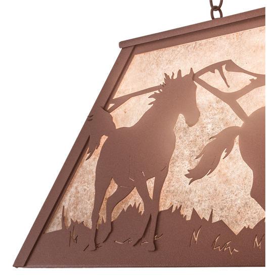 Meyda Lighting Running Horses 33" 6-Light Rust Island Pendant Light With Silver Mica Shade Glass