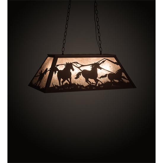 Meyda Lighting Running Horses 33" 6-Light Rust Island Pendant Light With Silver Mica Shade Glass