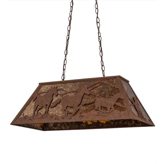 Meyda Lighting Running Horses 33" 6-Light Rust Island Pendant Light With Silver Mica Shade Glass