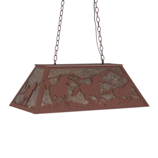 Meyda Lighting Running Horses 33" 6-Light Rust Island Pendant Light With Silver Mica Shade Glass