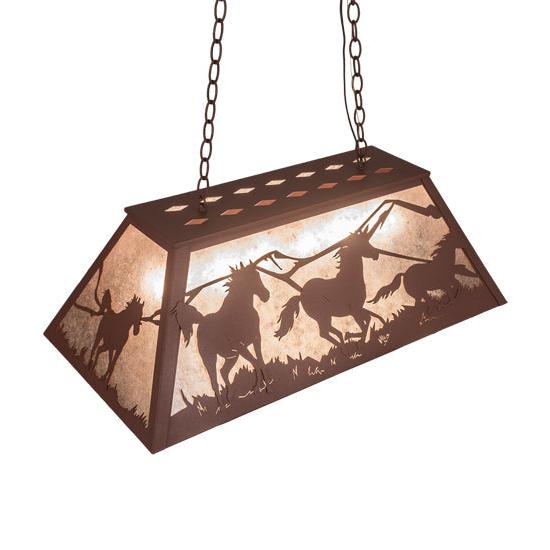 Meyda Lighting Running Horses 33" 6-Light Rust Island Pendant Light With Silver Mica Shade Glass