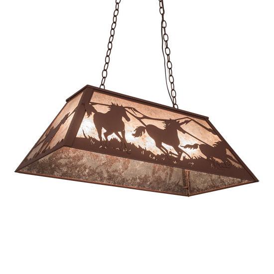 Meyda Lighting Running Horses 33" 6-Light Rust Island Pendant Light With Silver Mica Shade Glass