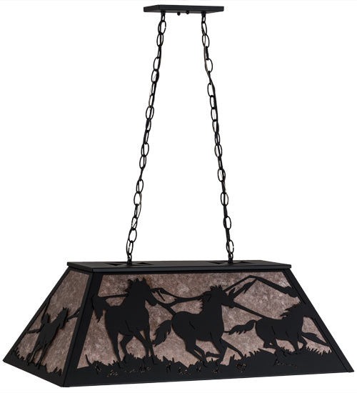 Meyda Lighting Running Horses 33" 6-Light Textured Black Island Pendant Light With Silver Mica Shade Glass