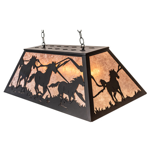 Meyda Lighting Running Horses 33" 6-Light Textured Black Island Pendant Light With Silver Mica Shade Glass