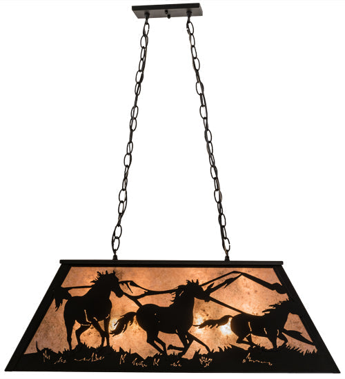 Meyda Lighting Running Horses 33" 6-Light Textured Black Island Pendant Light With Silver Mica Shade Glass