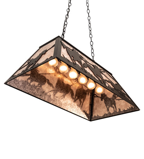 Meyda Lighting Running Horses 33" 6-Light Textured Black Island Pendant Light With Silver Mica Shade Glass