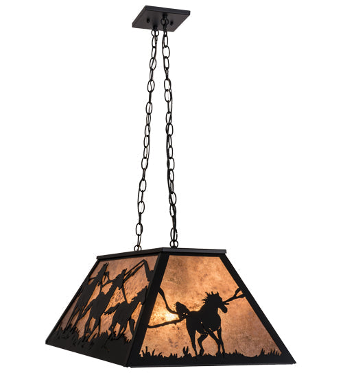Meyda Lighting Running Horses 33" 6-Light Textured Black Island Pendant Light With Silver Mica Shade Glass