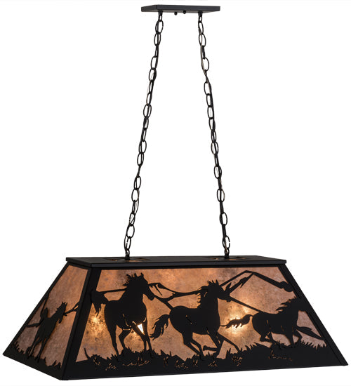 Meyda Lighting Running Horses 33" 6-Light Textured Black Island Pendant Light With Silver Mica Shade Glass