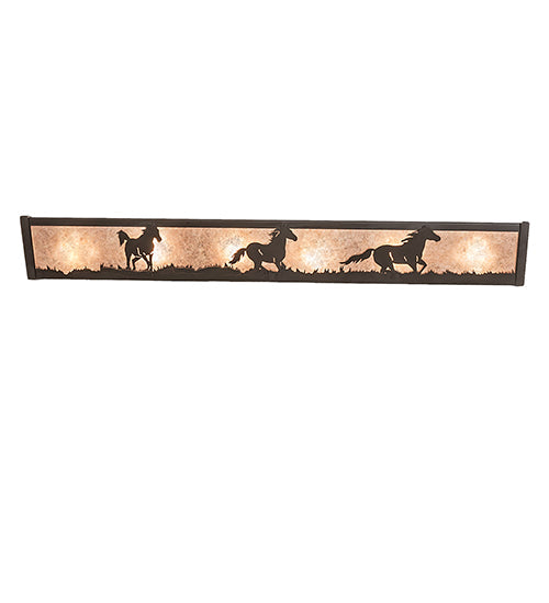 Meyda Lighting Running Horses 36" 6-Light Oil Rubbed Bronze Vanity Light With Silver Mica Shade Glass