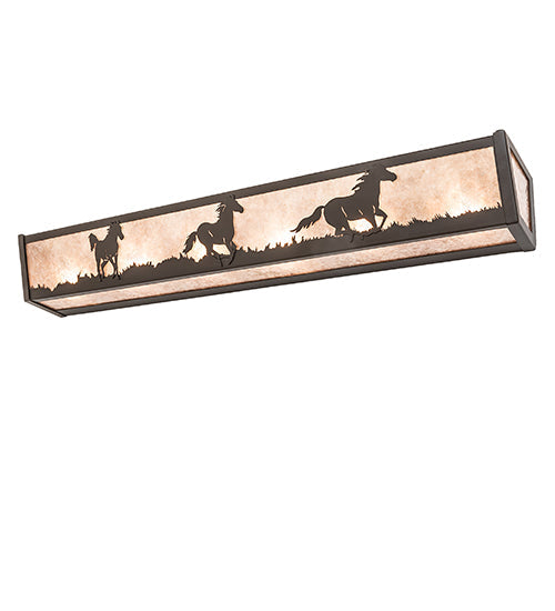 Meyda Lighting Running Horses 36" 6-Light Oil Rubbed Bronze Vanity Light With Silver Mica Shade Glass