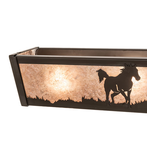 Meyda Lighting Running Horses 36" 6-Light Oil Rubbed Bronze Vanity Light With Silver Mica Shade Glass