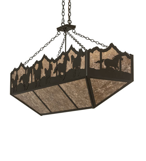 Meyda Lighting Running Horses 54" 6-Light Timeless Bronze Island Inverted Pendant Light With Silver Mica Shade Glass