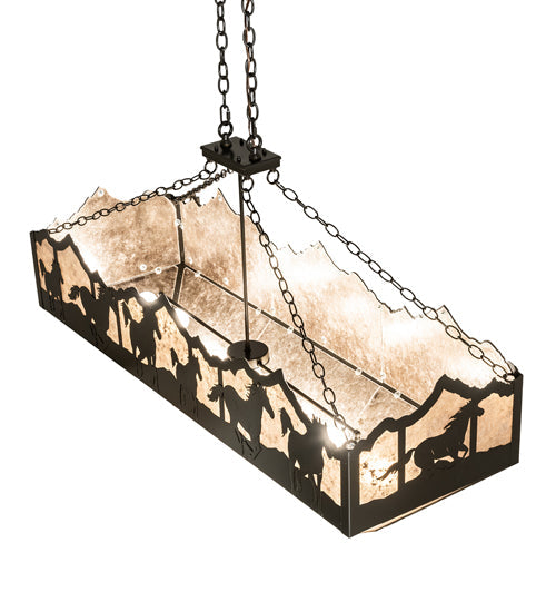Meyda Lighting Running Horses 54" 6-Light Timeless Bronze Island Inverted Pendant Light With Silver Mica Shade Glass