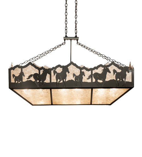 Meyda Lighting Running Horses 54" 6-Light Timeless Bronze Island Inverted Pendant Light With Silver Mica Shade Glass