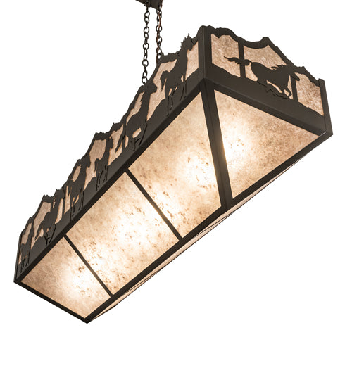 Meyda Lighting Running Horses 54" 6-Light Timeless Bronze Island Inverted Pendant Light With Silver Mica Shade Glass